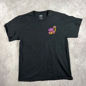 A-Lab Mens Large Black Neon Wizard Mushroom Graphic T-Shirt Trippy Psychedelic